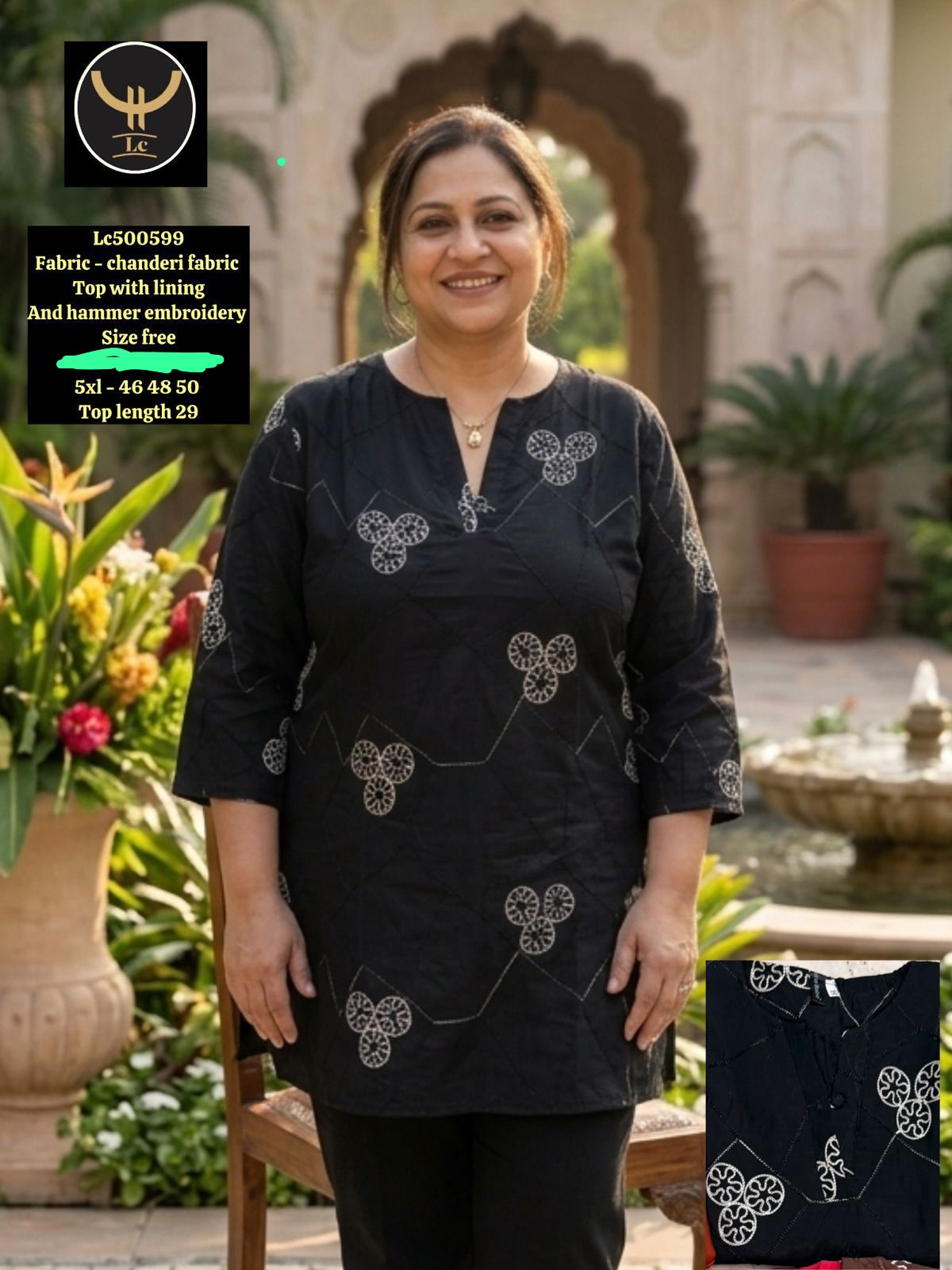 Plus Size Ethnic Embroidered Chanderi Short Kurti / Tunic