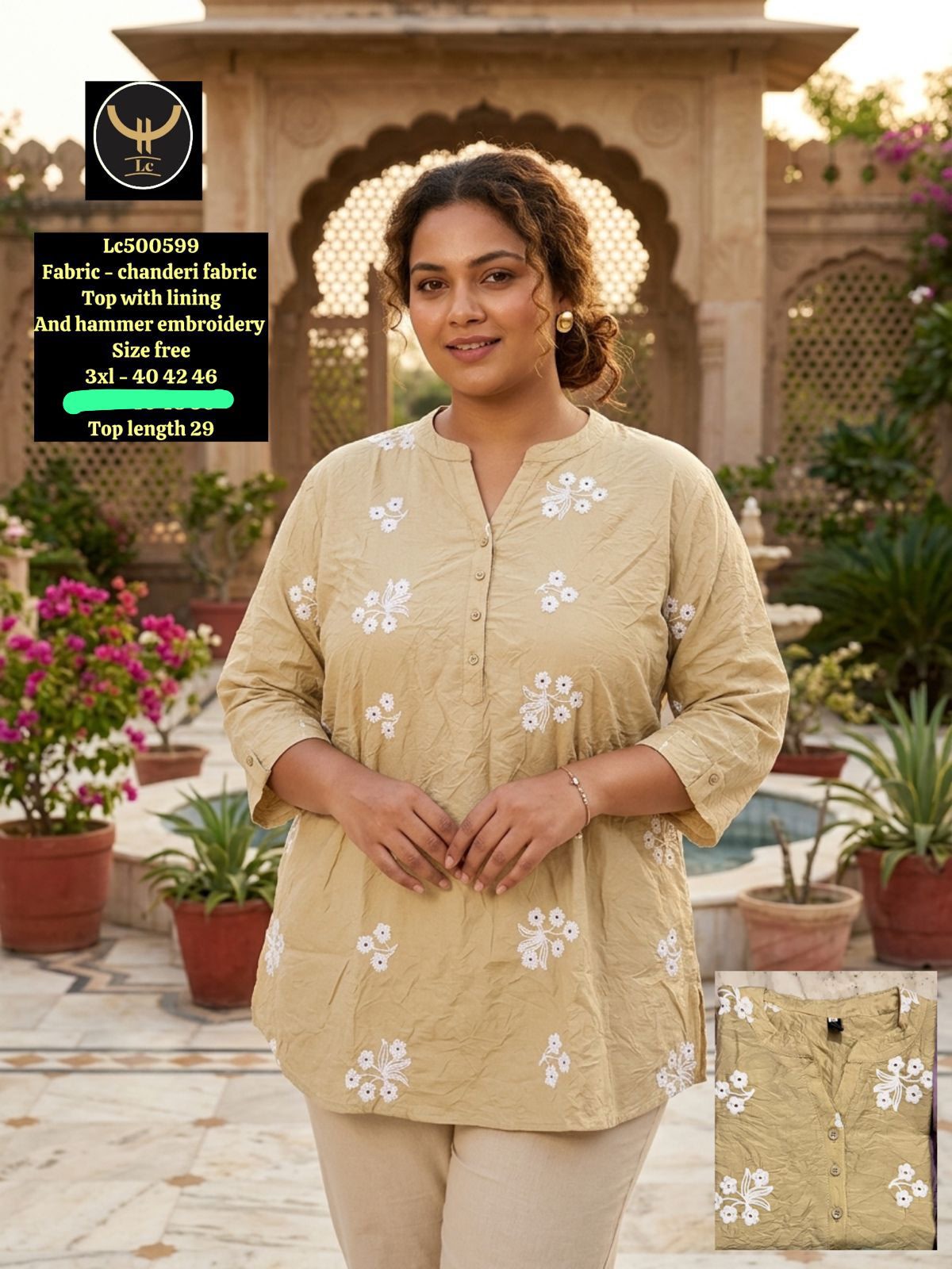 Plus Size Ethnic Embroidered Chanderi Short Kurti / Tunic