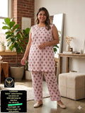 Women's Plus Size Sleeveless Printed Cotton Hosiery Co-ord Set / Lounge Set