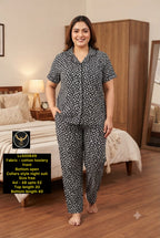 Women's Plus Size Printed Collar Button-Front Night Suit Set