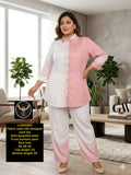 Designer Front Button-Down Satin Silk Tunic Shirt with Matching Trousers
