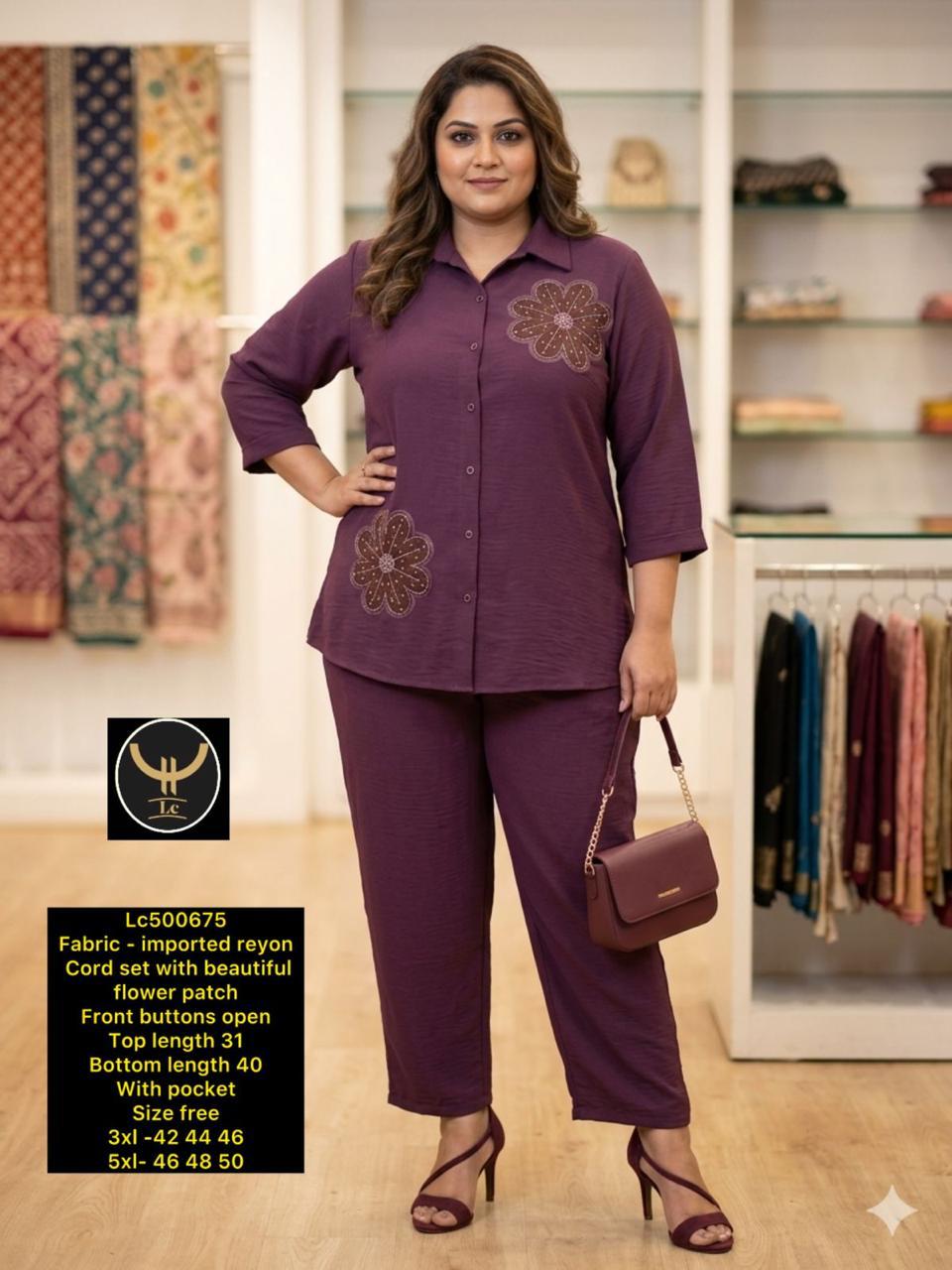 Women's Plus Size Imported Rayon Floral Patch Co-Ord Set