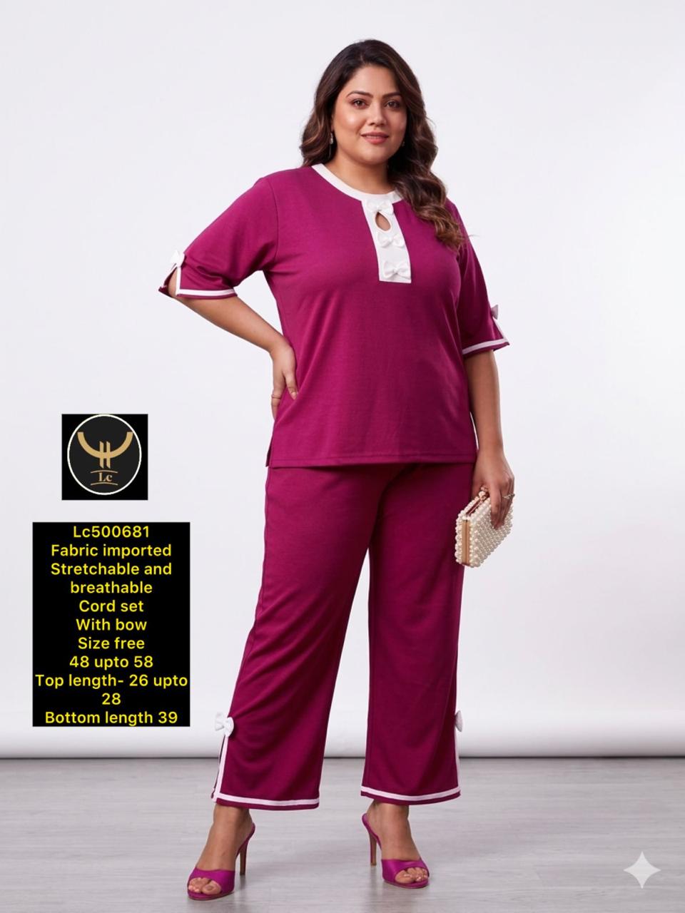Comfort Fit Printed Plus Size Tunic Top & Trouser Cord Set