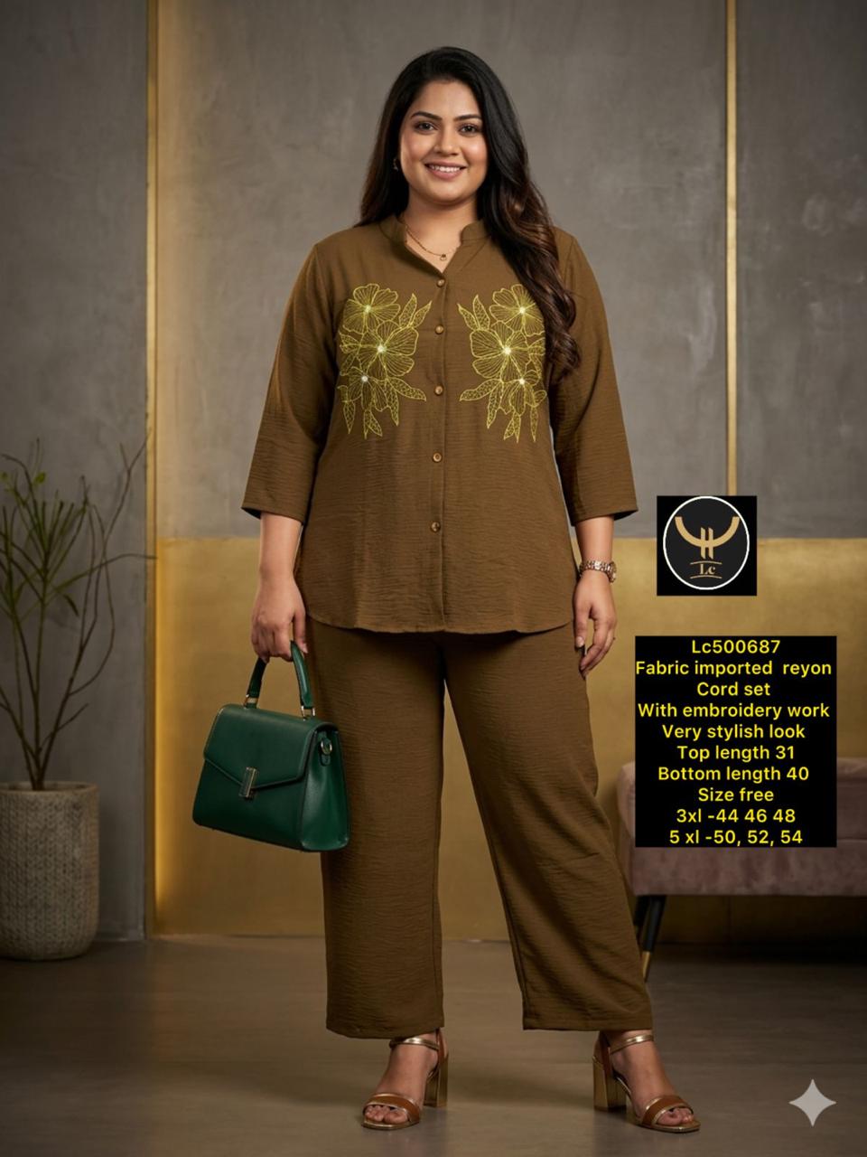 Sunshine Bloom: Vibrant Mustard Rayon Co-ord Set with Dual Floral Embroidery Motifs