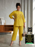 Sunshine Bloom: Vibrant Mustard Rayon Co-ord Set with Dual Floral Embroidery Motifs