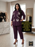 Imported Rayon Embroidered Two-Piece Co-Ord Set with Pocket Trousers