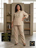 Women Beige Embroidered Imported Rayon Co-ord Set