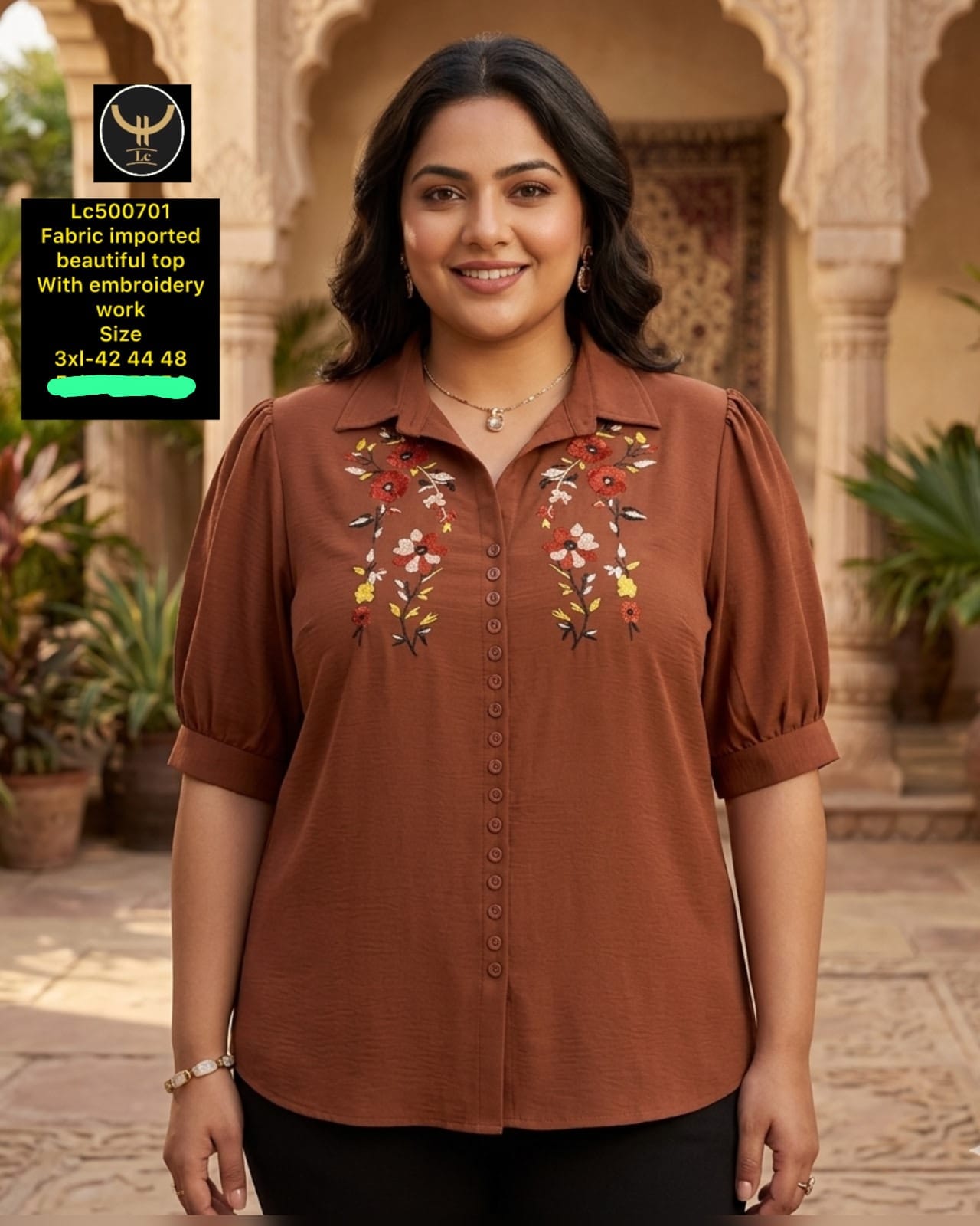 Plus Size Floral Embroidered Button-Down Shirt / Tunic for Women