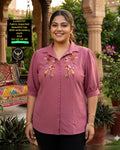 Plus Size Floral Embroidered Button-Down Shirt / Tunic for Women