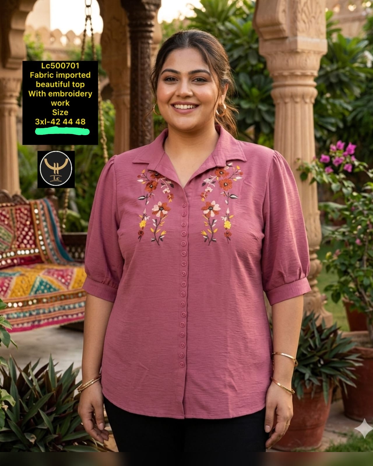 Plus Size Floral Embroidered Button-Down Shirt / Tunic for Women