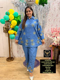 Women Cotton Denim Floral Cutwork Co-ord Set