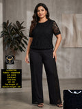 Plus Size Floral Cut Work Short Top with Matching Straight Pants