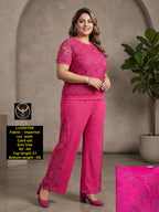 Plus Size Floral Cut Work Short Top with Matching Straight Pants