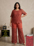 Women Rust Terracotta Cutwork Lace Co-ord Set