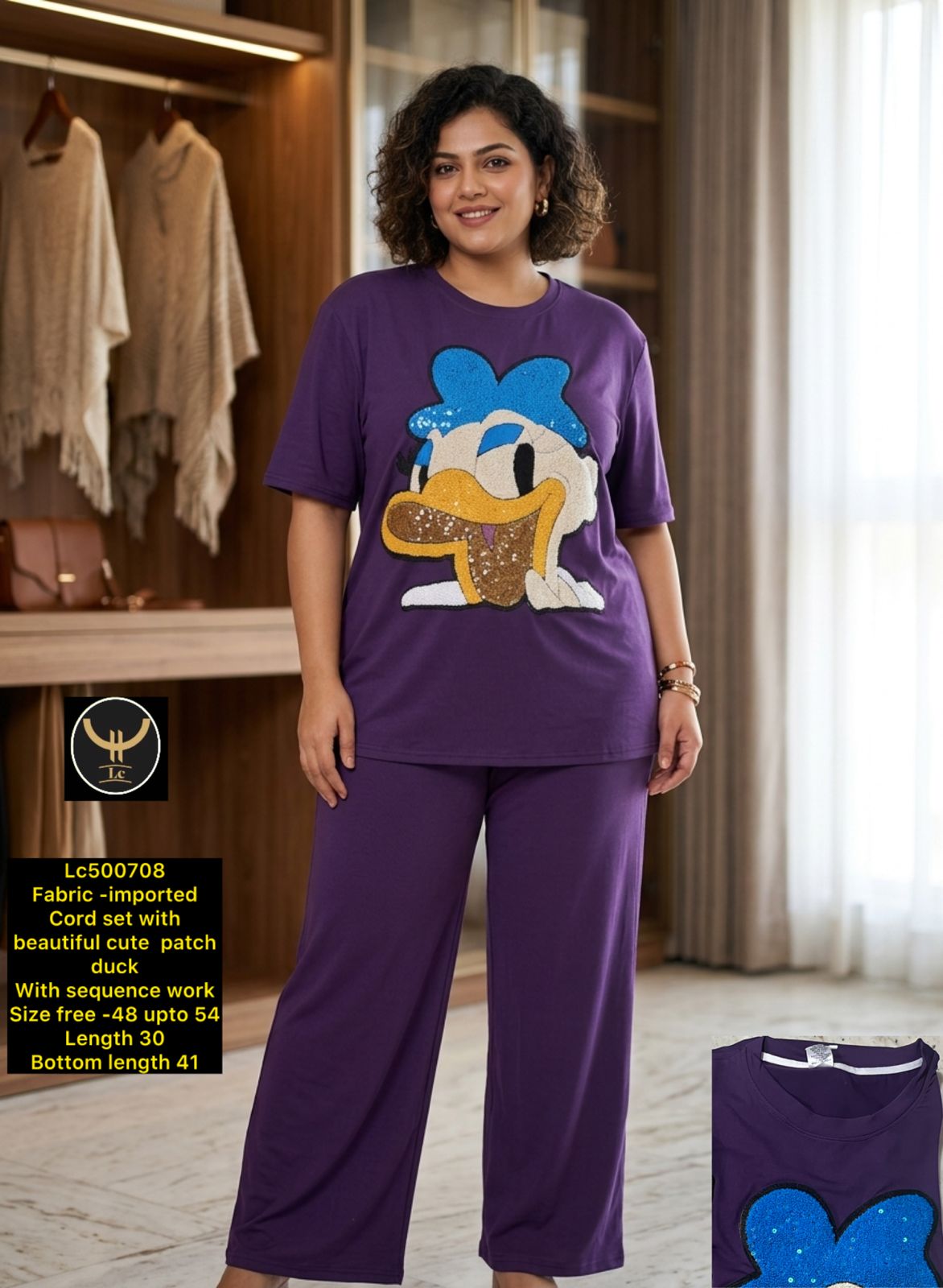 Stunning 3D Duck Patch Casual Short Cord Set for Women