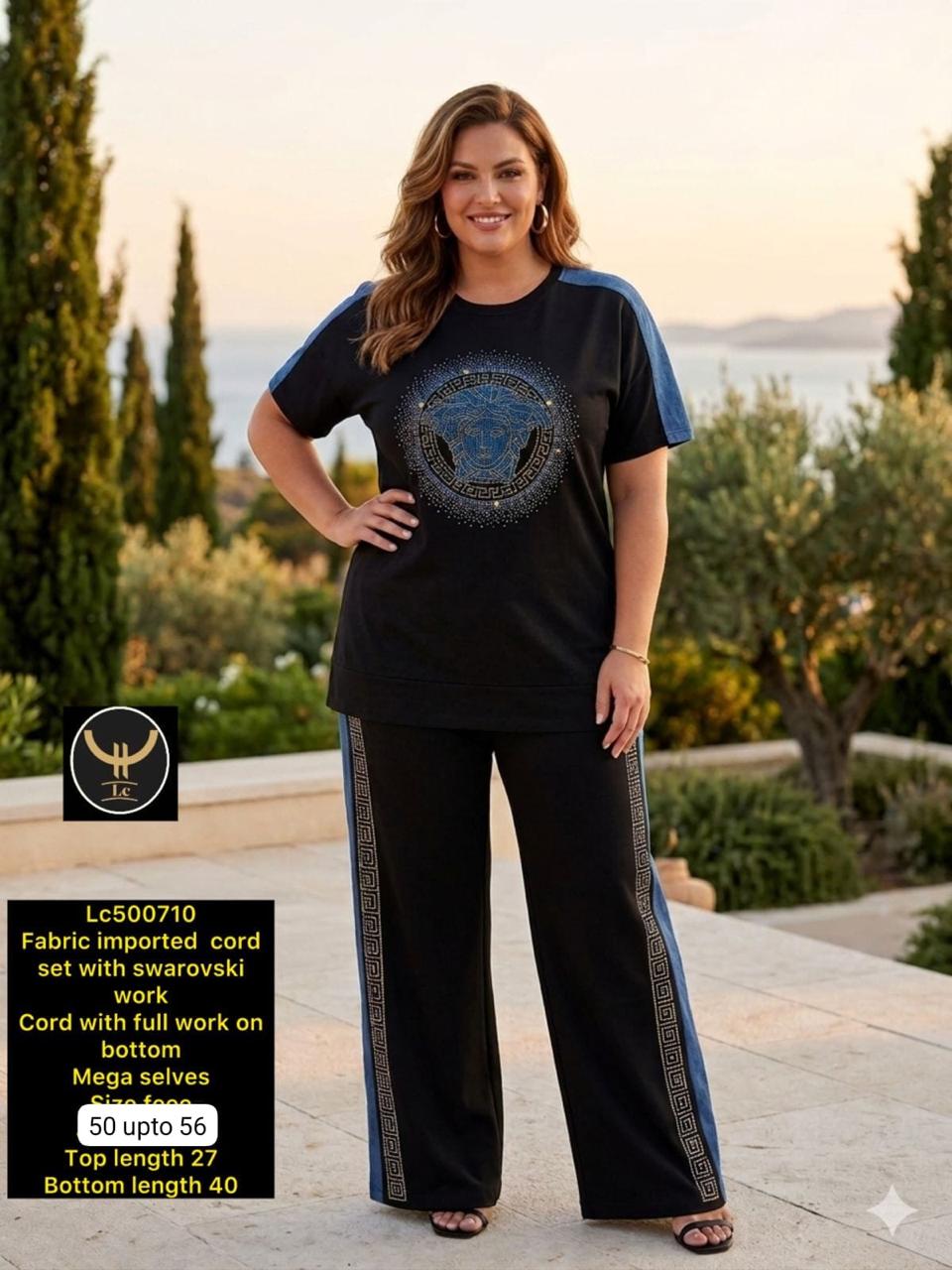 Plus Size Imported Co-Ord Set with Swarovski Work (Top & Bottom)