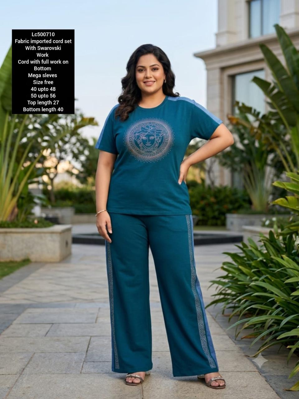 Plus Size Imported Co-Ord Set with Swarovski Work (Top & Bottom)