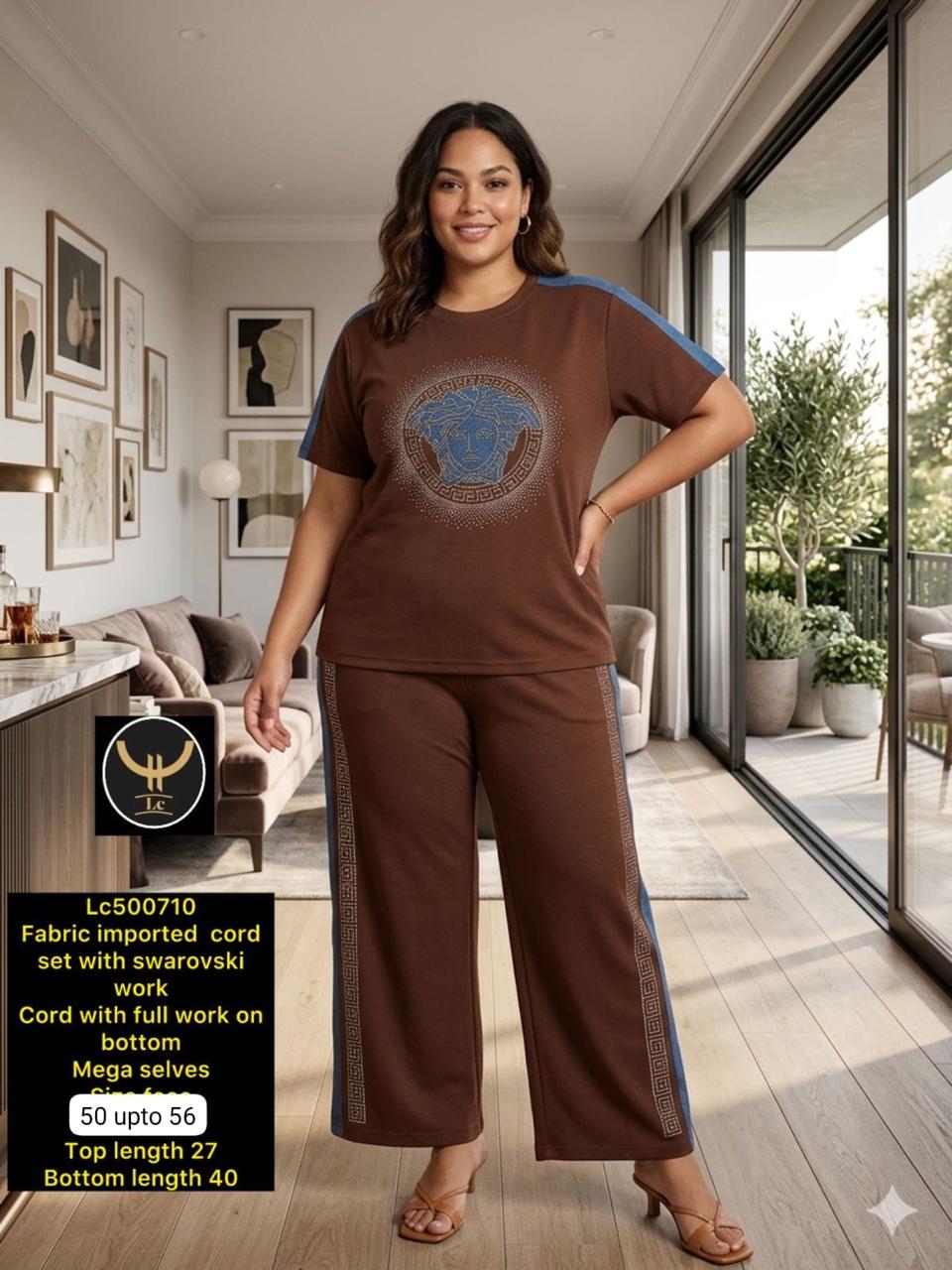 Plus Size Imported Co-Ord Set with Swarovski Work (Top & Bottom)