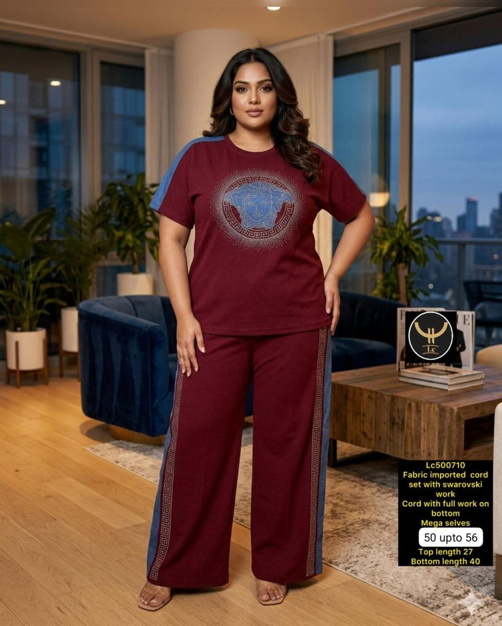 Plus Size Imported Co-Ord Set with Swarovski Work (Top & Bottom)