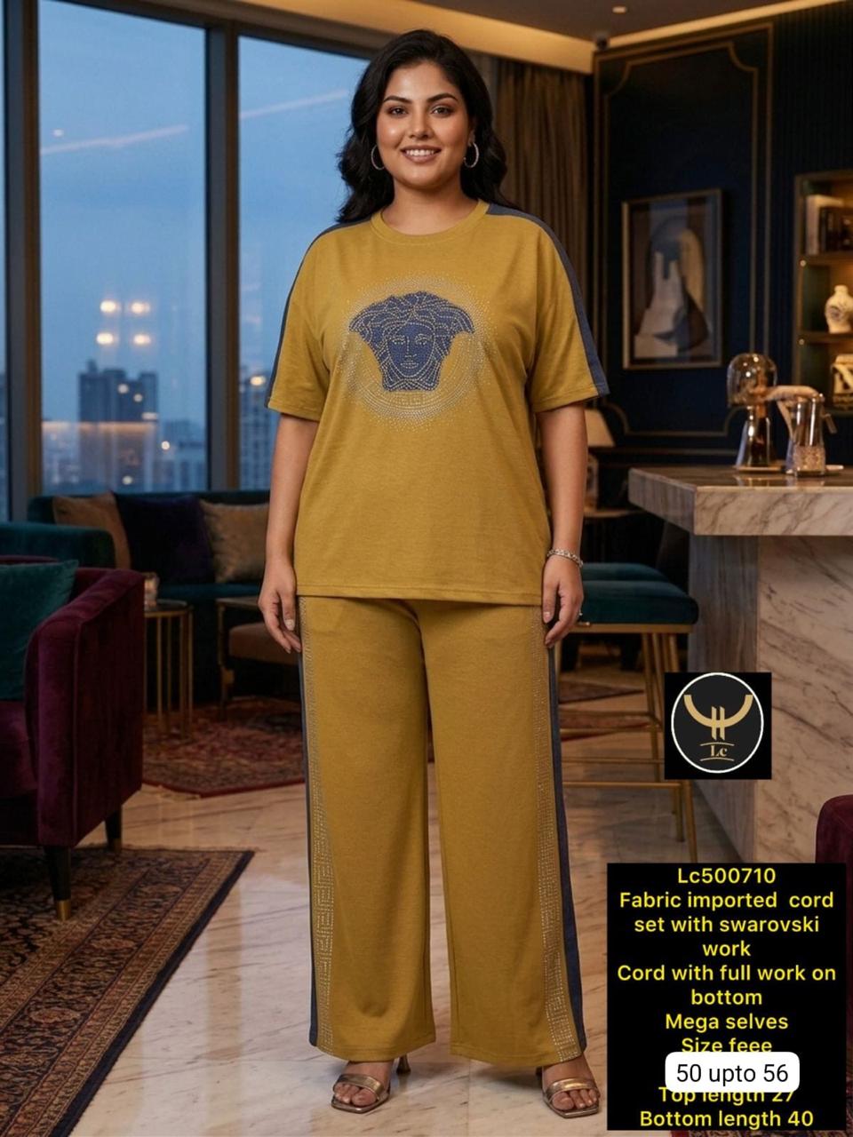 Plus Size Imported Co-Ord Set with Swarovski Work (Top & Bottom)