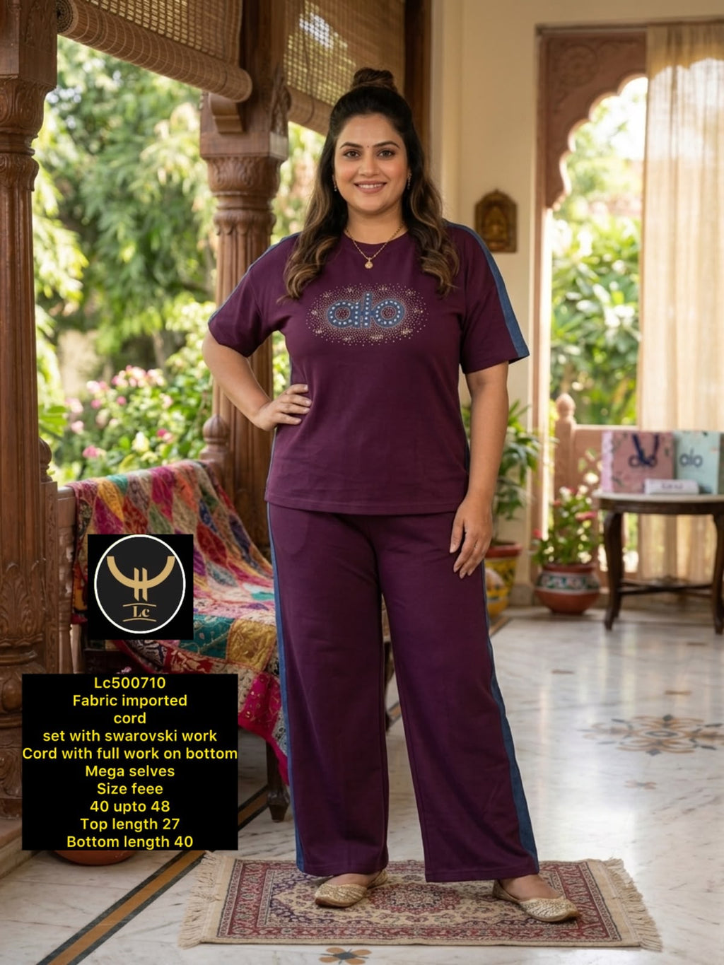 Stylish tshirts & Trouser Imported Set with Swarovski Work