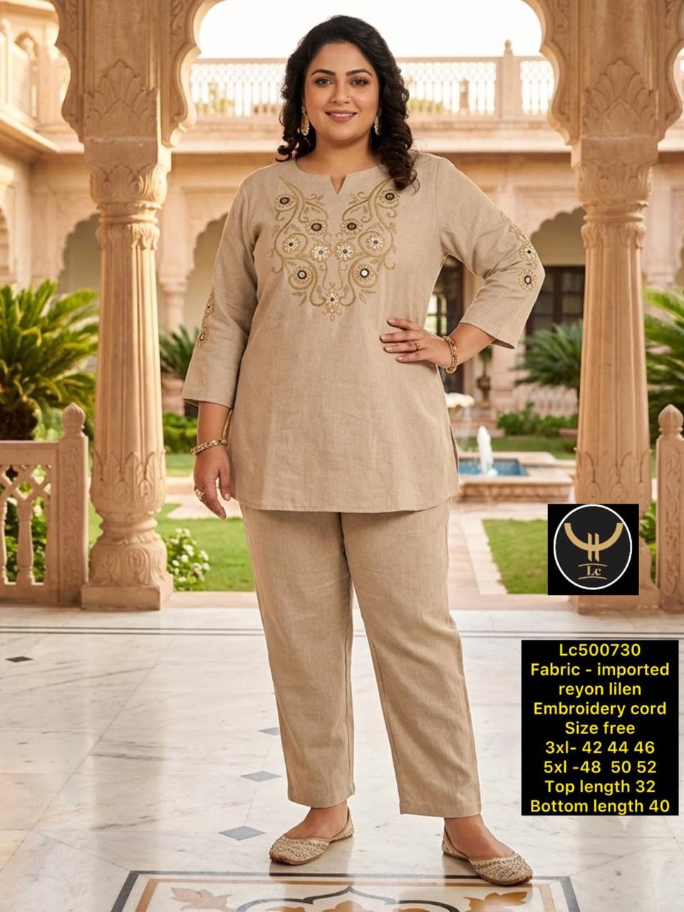 Women's Plus Size Imported Rayon Linen Embroidered Co-Ord Set