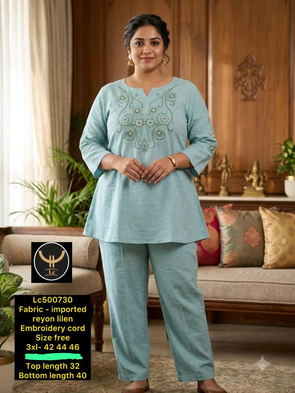 Women's Plus Size Imported Rayon Linen Embroidered Co-Ord Set