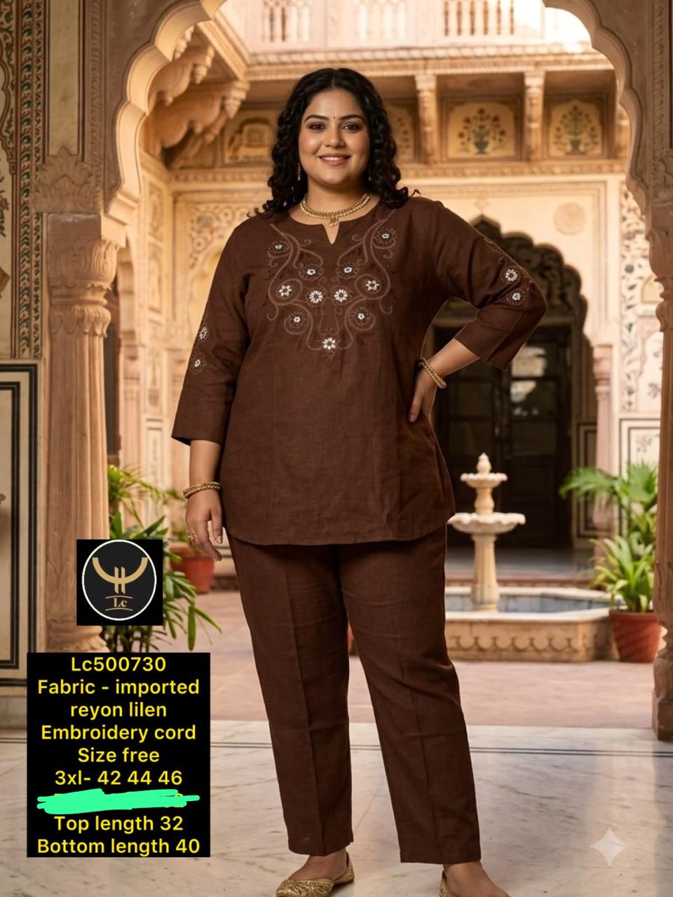 Women's Plus Size Imported Rayon Linen Embroidered Co-Ord Set