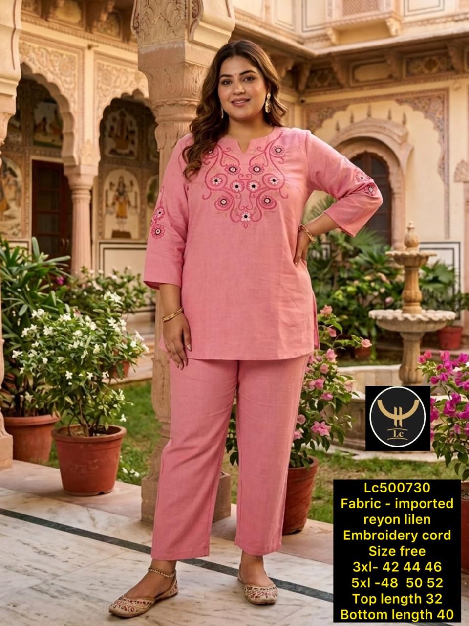 Women's Plus Size Imported Rayon Linen Embroidered Co-Ord Set