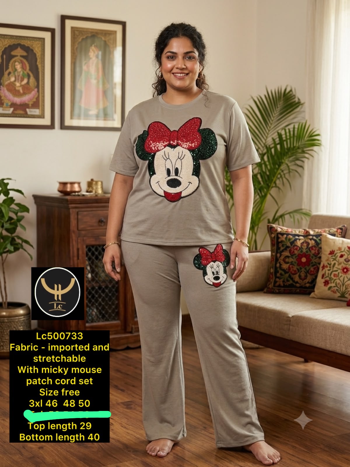 Plus Size Cartoon Patch T-Shirt & Wide Leg Lounge Pant Set