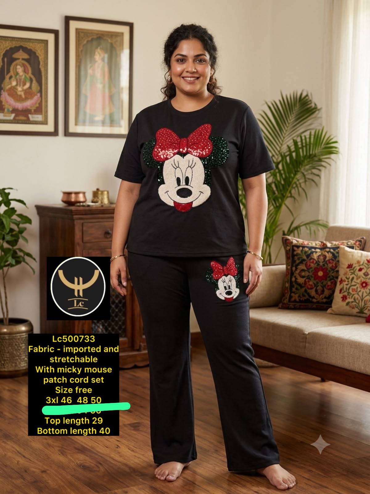Plus Size Cartoon Patch T-Shirt & Wide Leg Lounge Pant Set