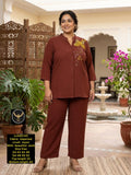 Smart Ethnic Fusion: Mandarin Collar Textured Rayon Co-ord Set with Intricate Shoulder Embroidery