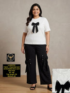 Women's Solid Front Bow Detail Top & Pants Cord Set