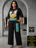 Everyday Comfort: Breathable Stretchable Oversized Top & Wide-Leg Trouser Set for Plus Siz