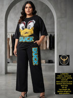 Everyday Comfort: Breathable Stretchable Oversized Top & Wide-Leg Trouser Set for Plus Siz