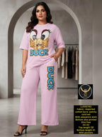 Everyday Comfort: Breathable Stretchable Oversized Top & Wide-Leg Trouser Set for Plus Siz