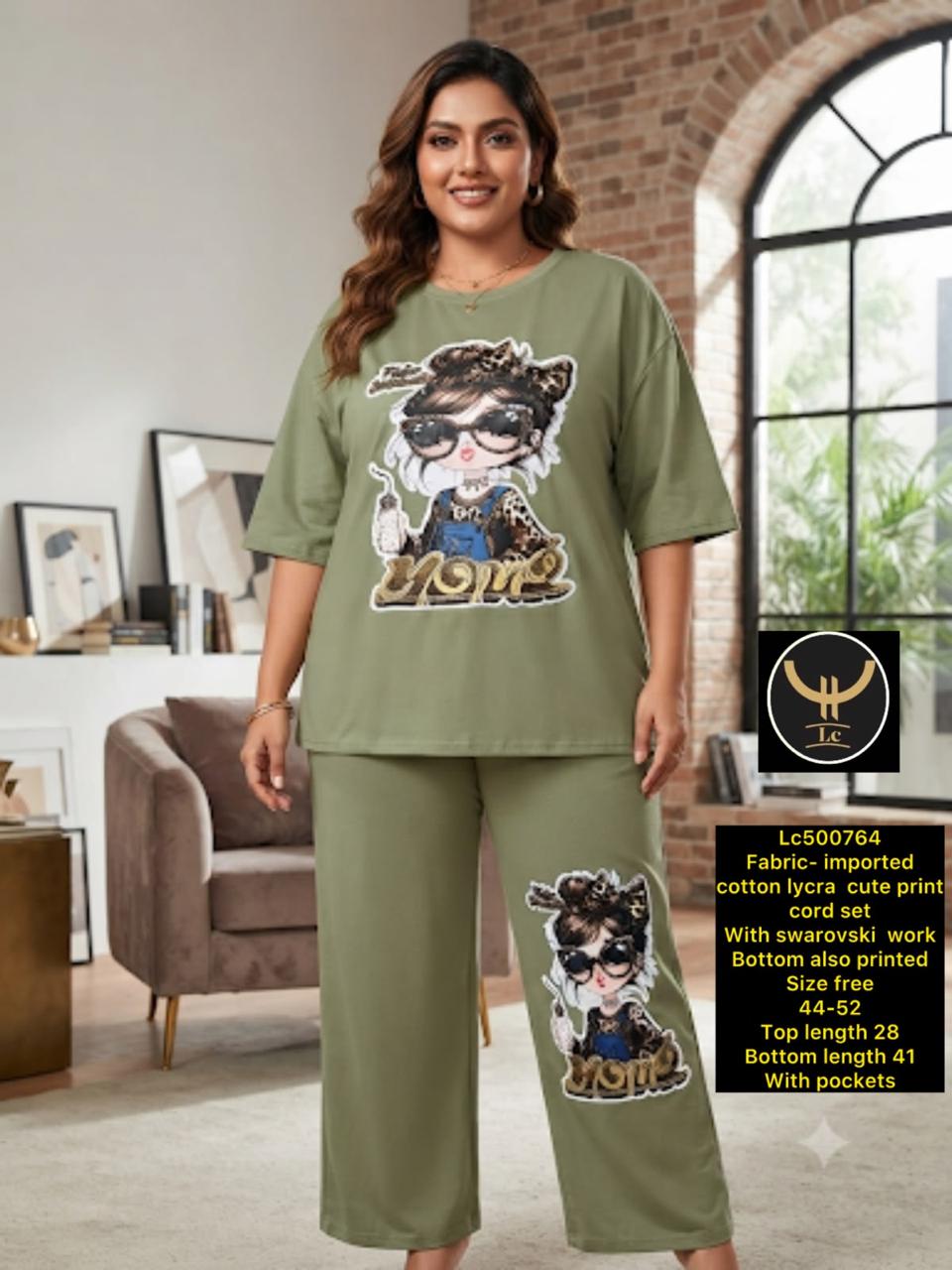 Women’s Printed Cotton Lycra Co-ord Set with Swarovski Embellishments