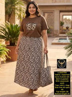 Indo-Western Printed 3-Piece Fusion Set: Crop Top, Skirt & Matching tote beg