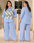 Women's Indo-Western Cord Set with Thread Lace Attached Jacket