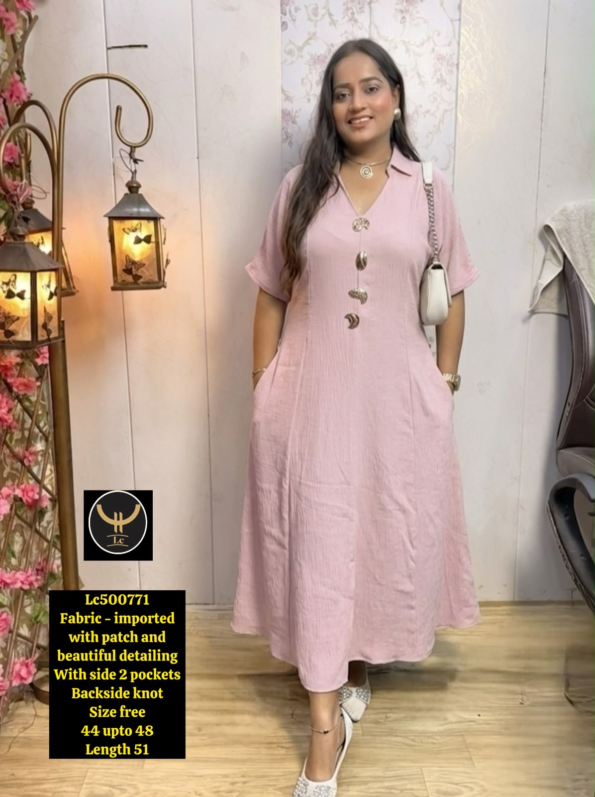 Plus Size  A-Line Long Flare Dress with Back Knot Tie wiyh broches