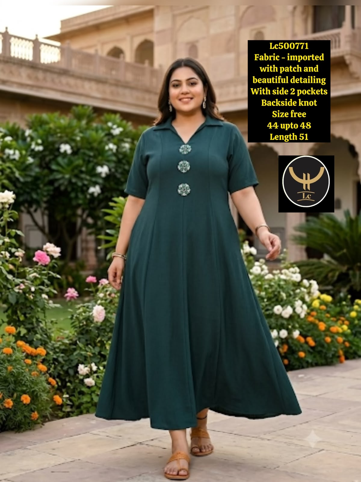 Collared Maxi Dress with Embellished Neckline Detailing