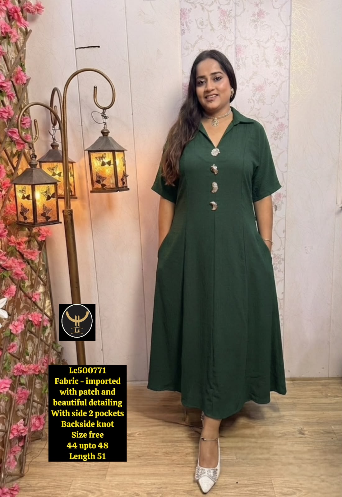 Plus Size  A-Line Long Flare Dress with Back Knot Tie wiyh broches