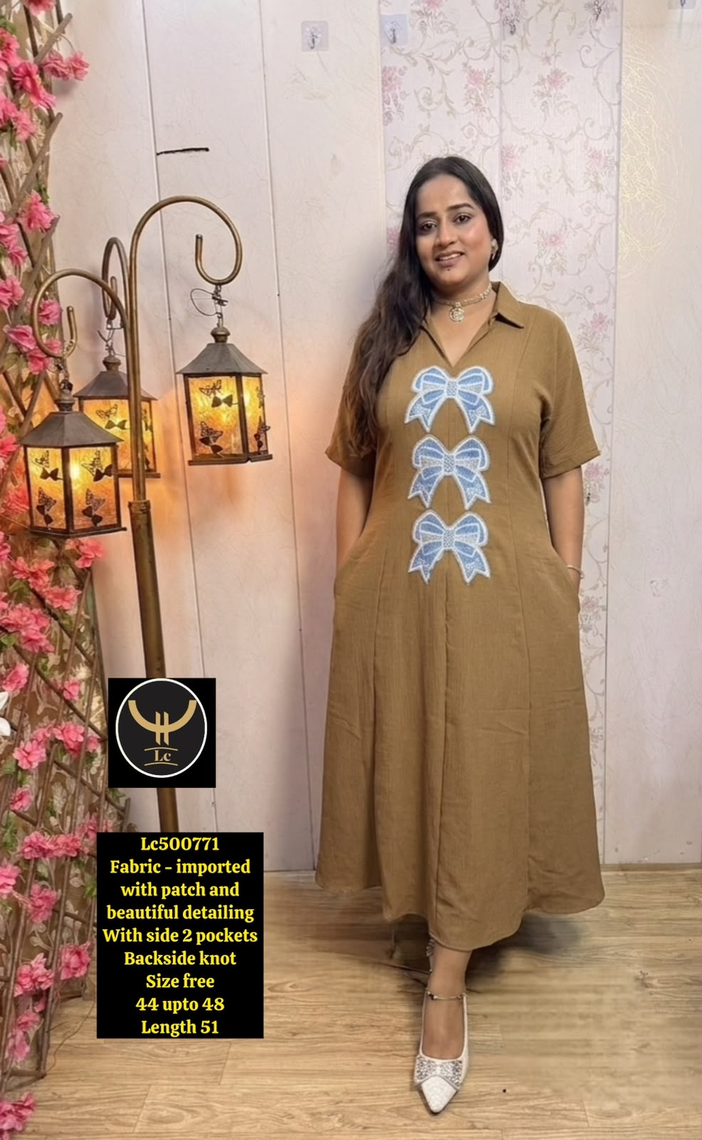 Urban Collar Dress with Statement Bow Detailing & Pockets