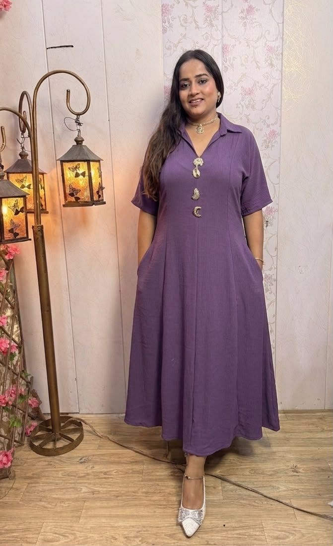 Plus Size  A-Line Long Flare Dress with Back Knot Tie wiyh broches
