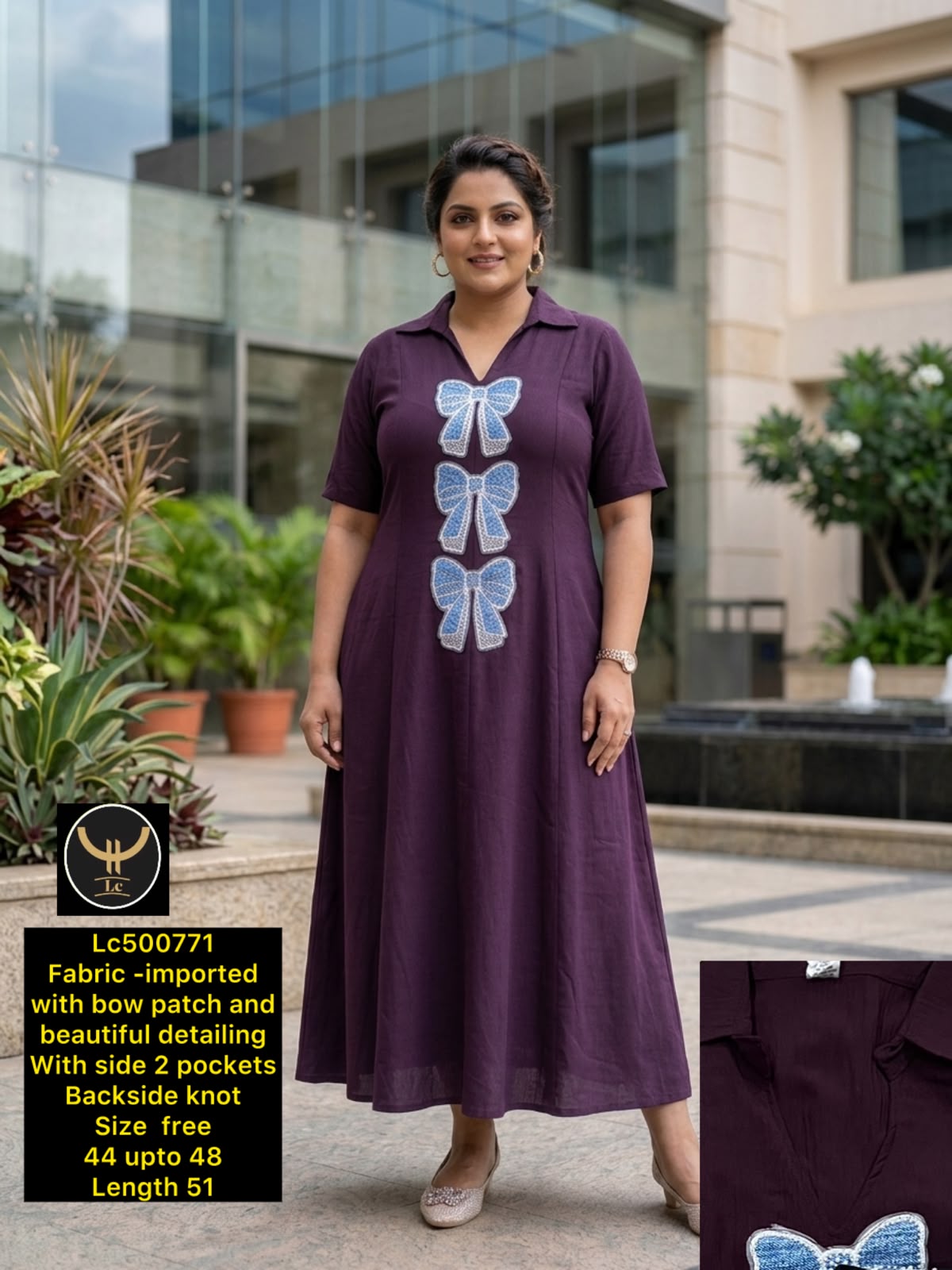 Urban Collar Dress with Statement Bow Detailing & Pockets