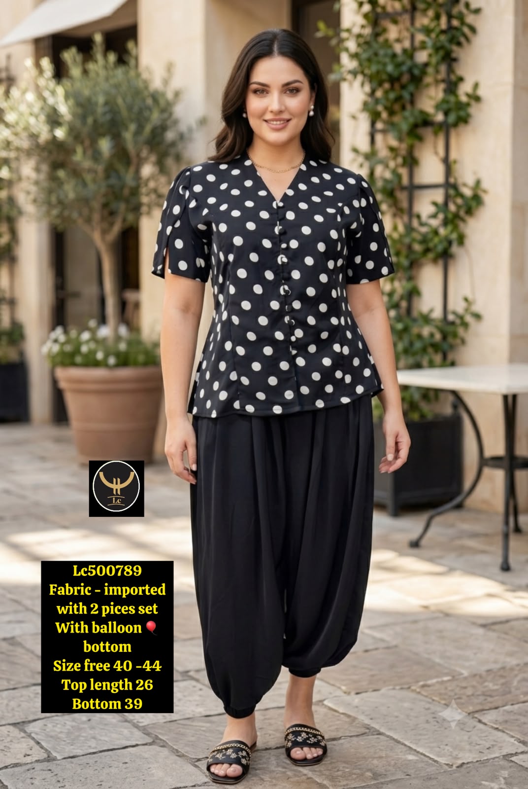 Women Black Polka Dot Printed Top with Balloon Pants Co-ord Set