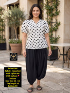 Women Black Polka Dot Printed Top with Balloon Pants Co-ord Set