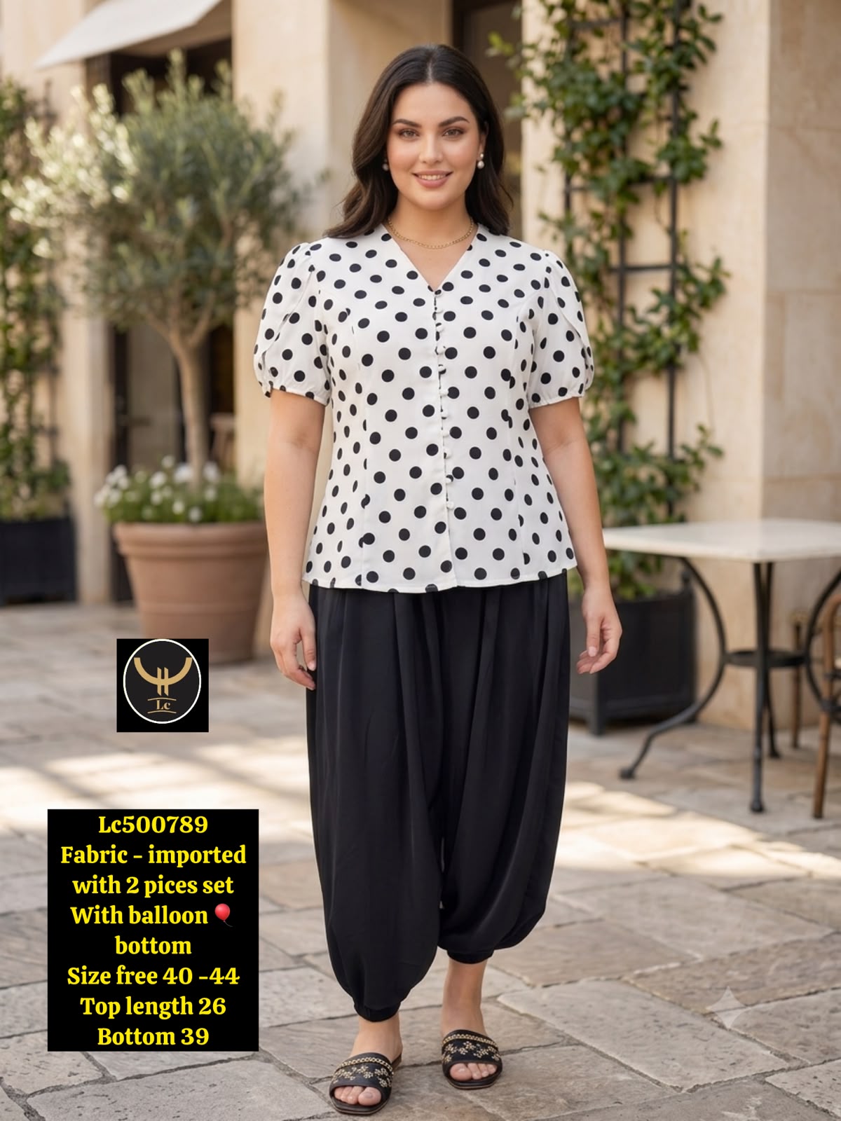 Women Black Polka Dot Printed Top with Balloon Pants Co-ord Set