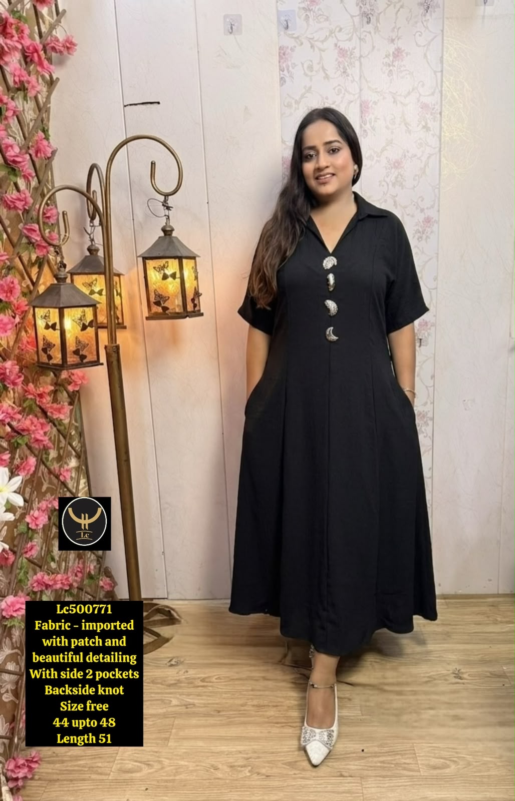 Plus Size  A-Line Long Flare Dress with Back Knot Tie wiyh broches