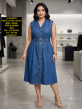 Classic Cotton Denim Sleeveless Midi Dress 
